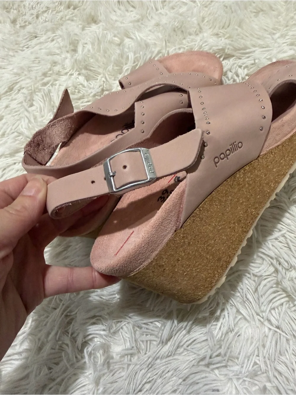Papillio Birkenstock Samira Rivet Rose Platform Wedge Sandals - Size 39 US 8.5